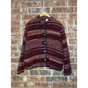 Vintage White Stag Striped Multicolor Women's Jacket L Tapestry Southwest Boho